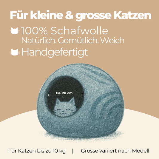 Katzenhöhle Filz – Handgefertigt aus 100 % Schafwolle grau rund