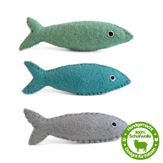 Premium Katzenspielzeug Filz-Fische | aus 100% Schafwolle