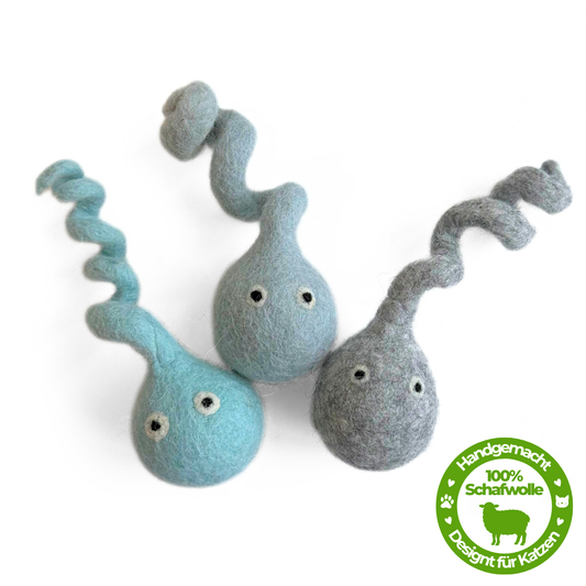 Premium Katzenspielzeug Sprungfeder “Twisty” - aus 100 % Schafwolle - 3er Set