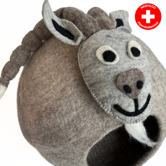 Katzenhöhle Filz – Handgefertigtes Katzenbett aus 100 % Schafwolle - Steinbock