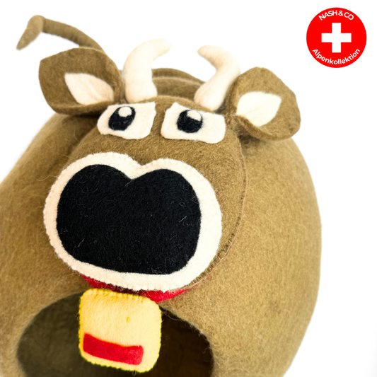 Katzenhöhle Filz – Handgefertigtes Katzenbett aus 100 % Schafwolle - Kuh / Braunvieh