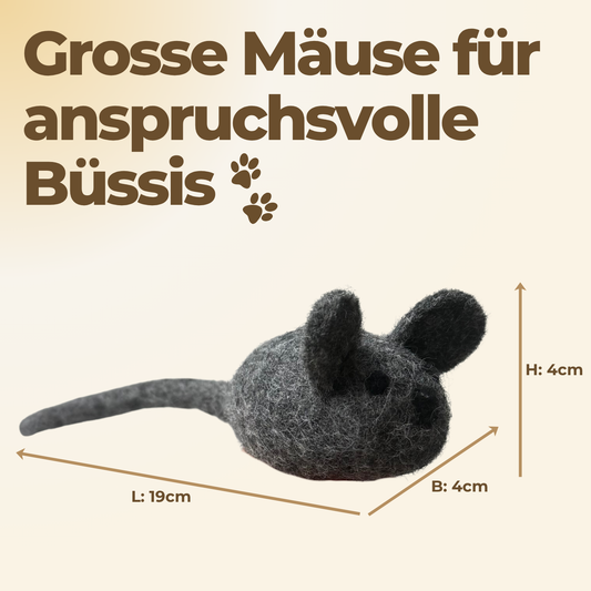 Premium Katzenspielzeug Filz-Maus  - aus 100 % Schafwolle - 3er Set