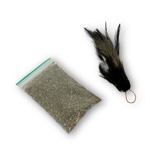 Premium Bettie Black Bird Feder Katzenspielzeug + 5g Katzenminze Set