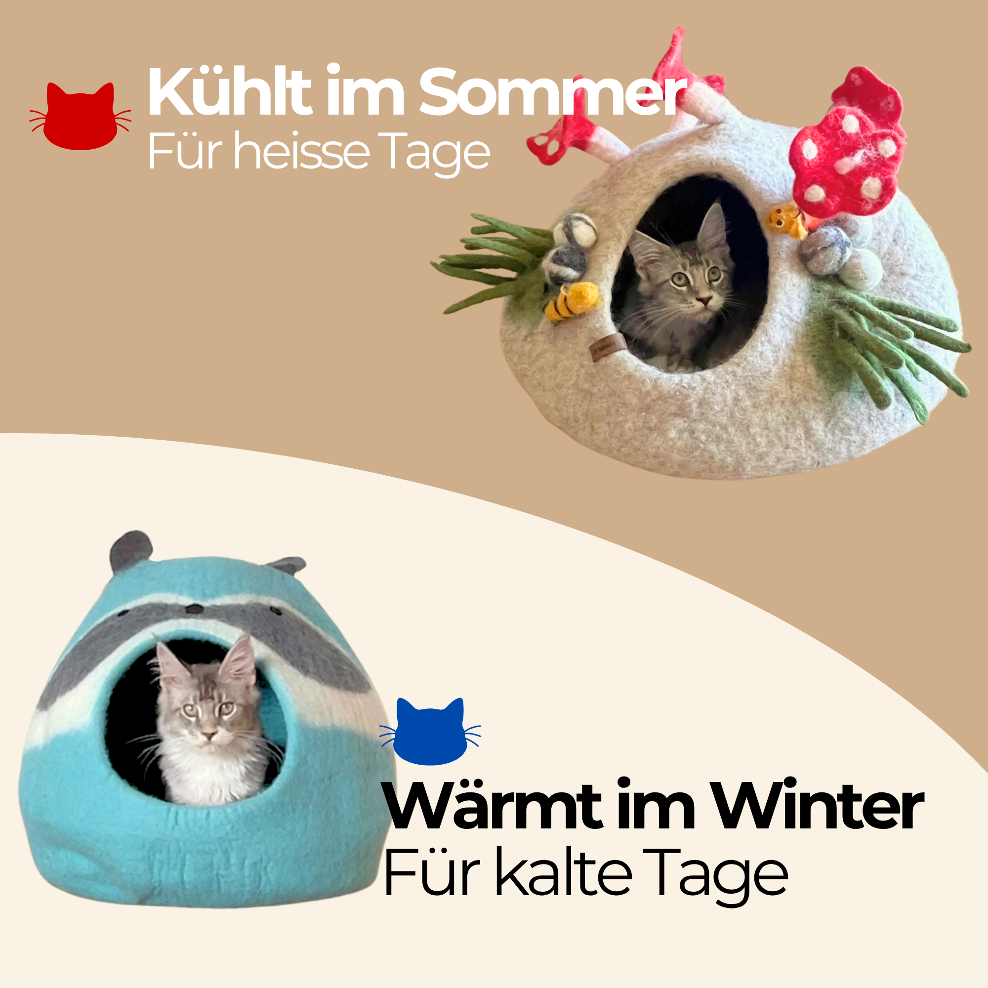 Katzenhöhle Filz – Handgefertigtes Katzenbett aus 100 % Schafwolle - Konfetti Flauschtropfen gelb