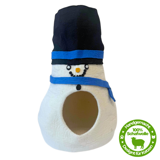 Katzenhöhle Filz – Handgefertigt aus 100 % Schafwolle - Schneemann