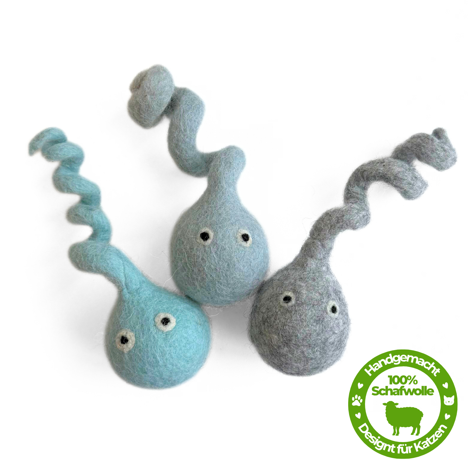 Premium Katzenspielzeug Sprungfeder “Twisty” - aus 100 % Schafwolle - 3er Set