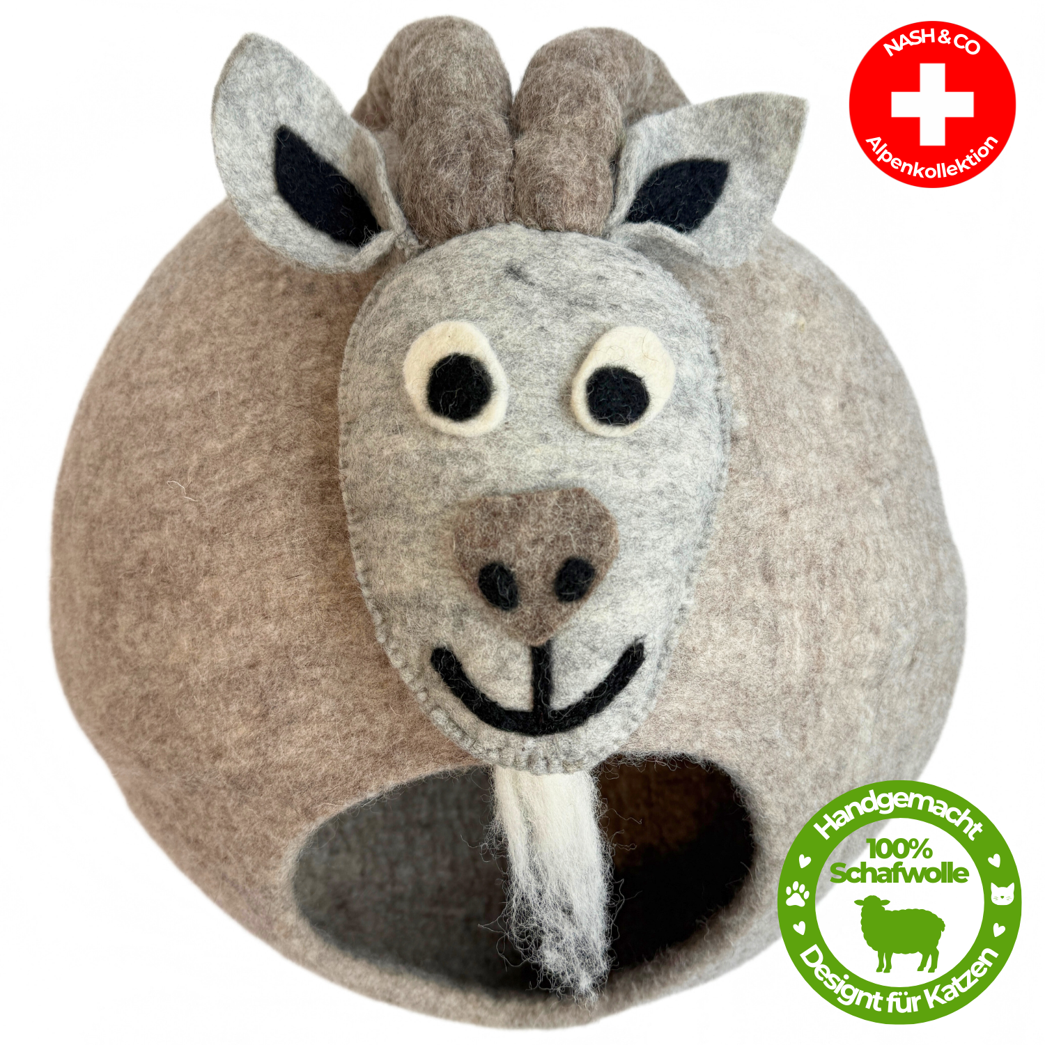 Katzenhöhle Filz – Handgefertigtes Katzenbett aus 100 % Schafwolle - Steinbock