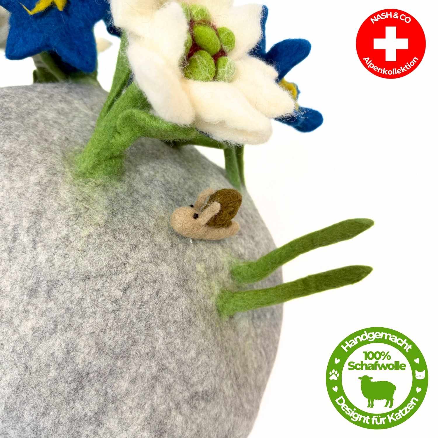 Katzenhöhle Filz – Handgefertigtes Katzenbett aus 100 % Schafwolle - Alpenblüten Bergluft