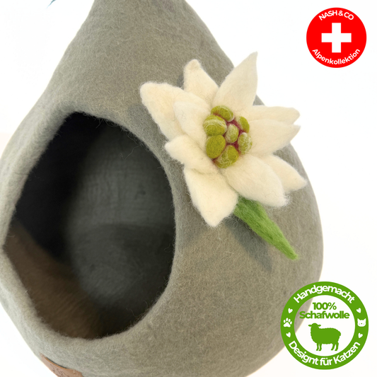 Katzenhöhle Filz – Handgefertigtes Katzenbett aus 100 % Schafwolle - Edelweiss