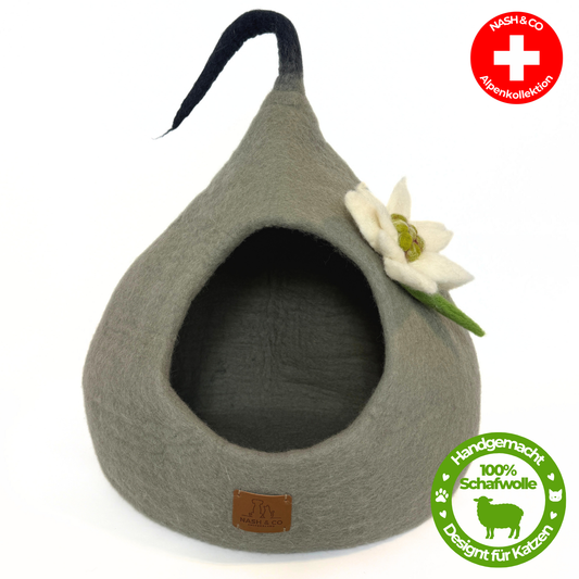Katzenhöhle Filz – Handgefertigtes Katzenbett aus 100 % Schafwolle - Edelweiss