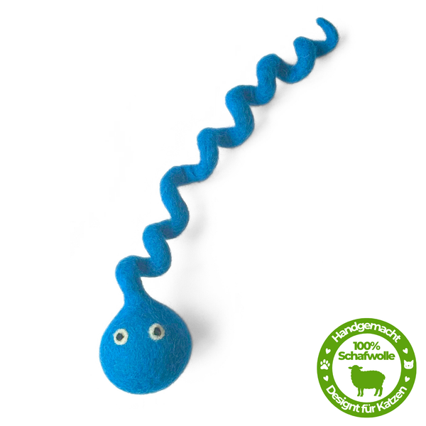 Premium Katzenspielzeug Sprungfeder “Twisty XL” Blau - aus 100 % Schafwolle