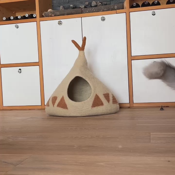 Katzenhöhle Filz – Handgefertigtes Katzenbett aus 100 % Schafwolle 